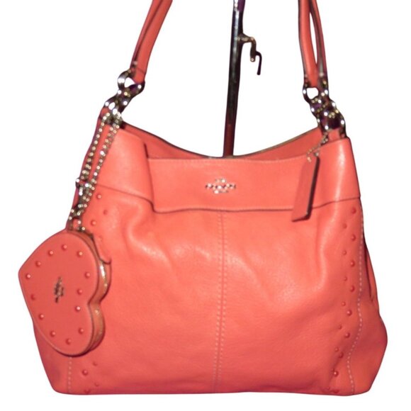 Coach Lexy Shoulder Bag studded Refined pebble Coral leather & matching purse - Picture 1 of 15